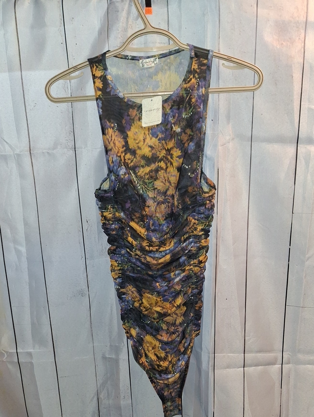 Free People Floral Ruched Bodysuit - Yellow & Purple